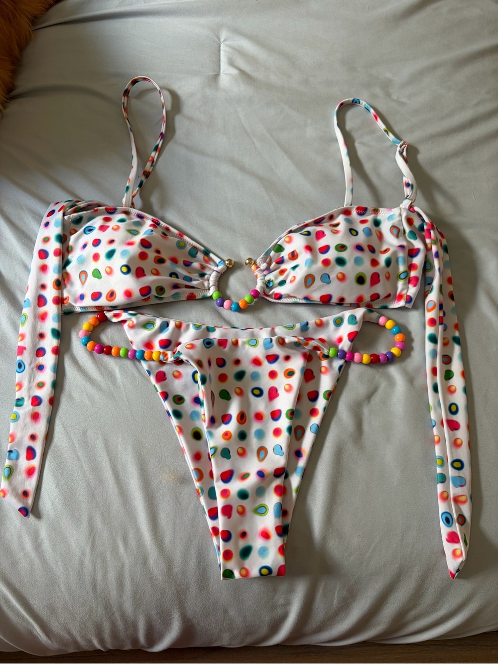 Strawberry Milk Mob Multicolor Polka Dot Beaded Bikini Top